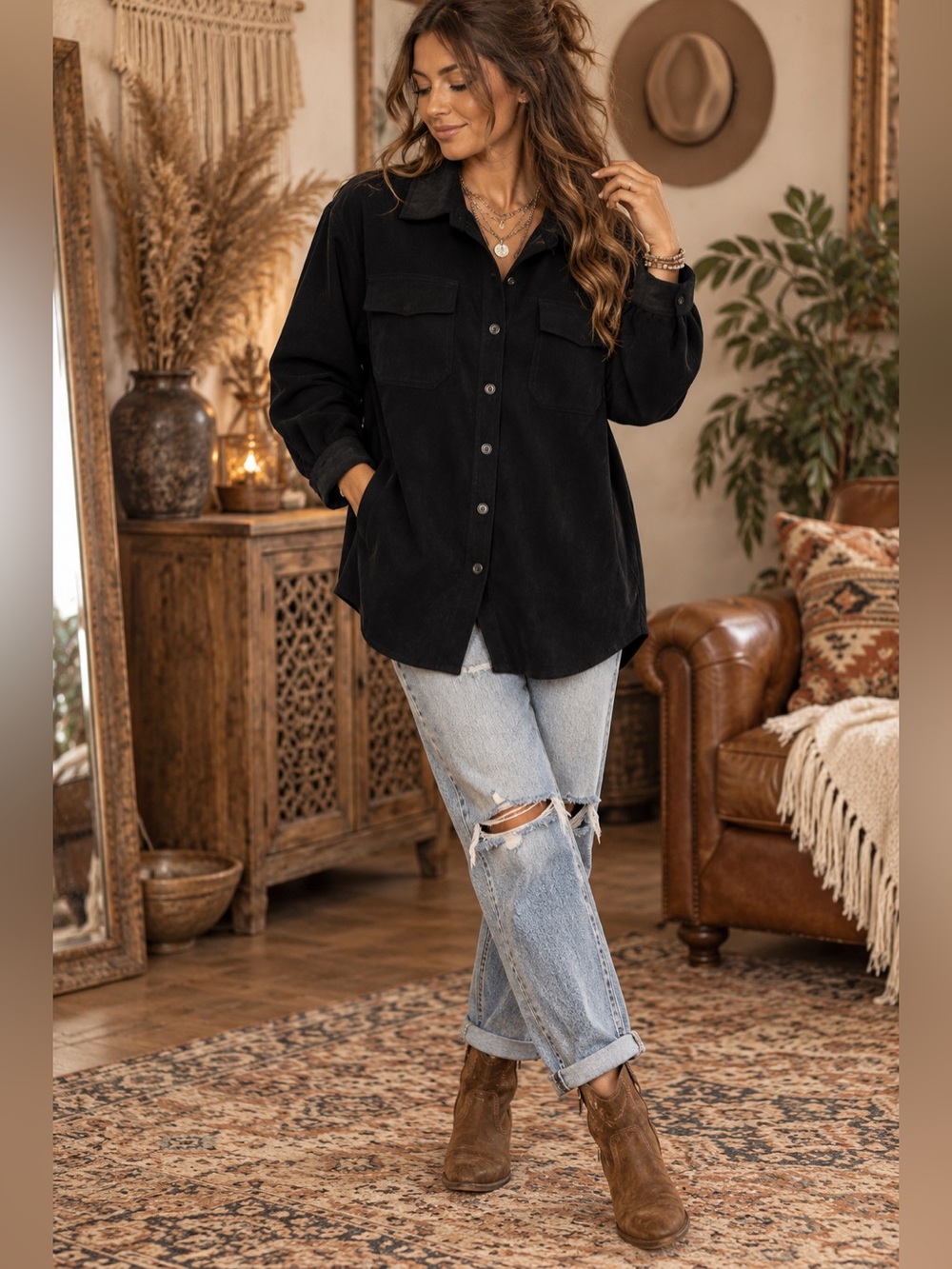 White Stag Black Button-Front Jacket